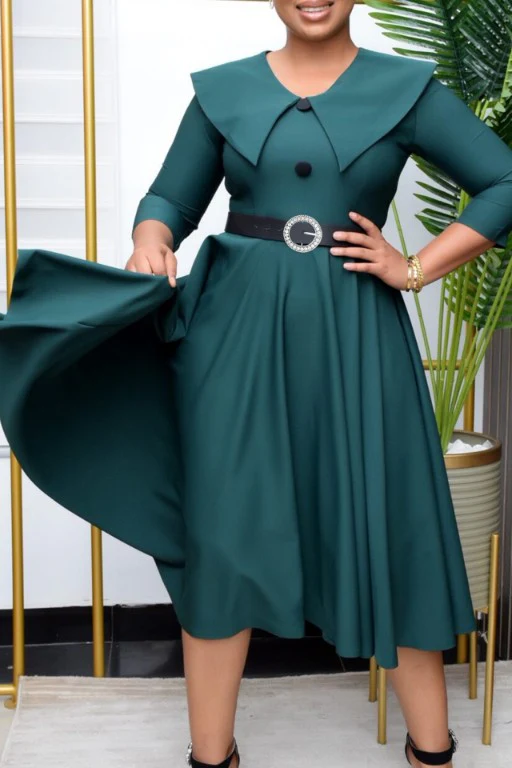 62 SD {Just A Little Faith} Green A-Line Dress With Belt (runs small) - Image 3