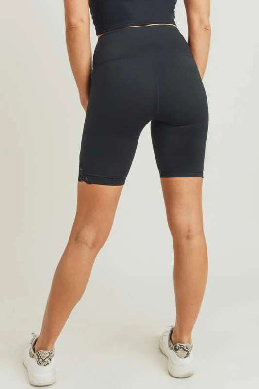 LEG-72 {Love Spell} Black Biker Shorts with Lace Detail - Image 4