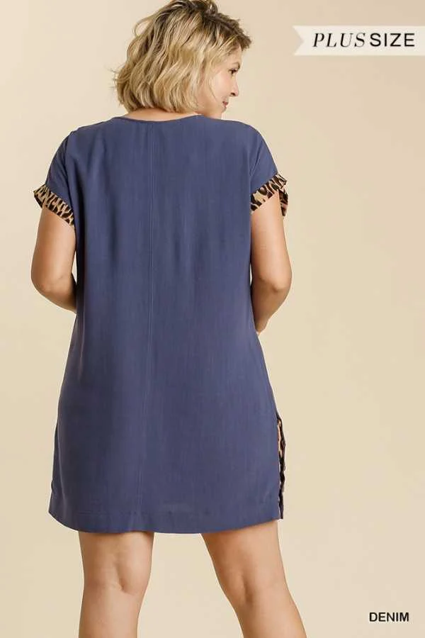 63 CP-B {Too Purrfect} "UMGEE" Navy Dress Leopard Pocket PLUS SIZE L 1X 2X - Image 4