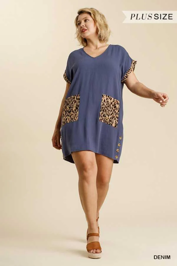 63 CP-B {Too Purrfect} "UMGEE" Navy Dress Leopard Pocket PLUS SIZE L 1X 2X - Image 5