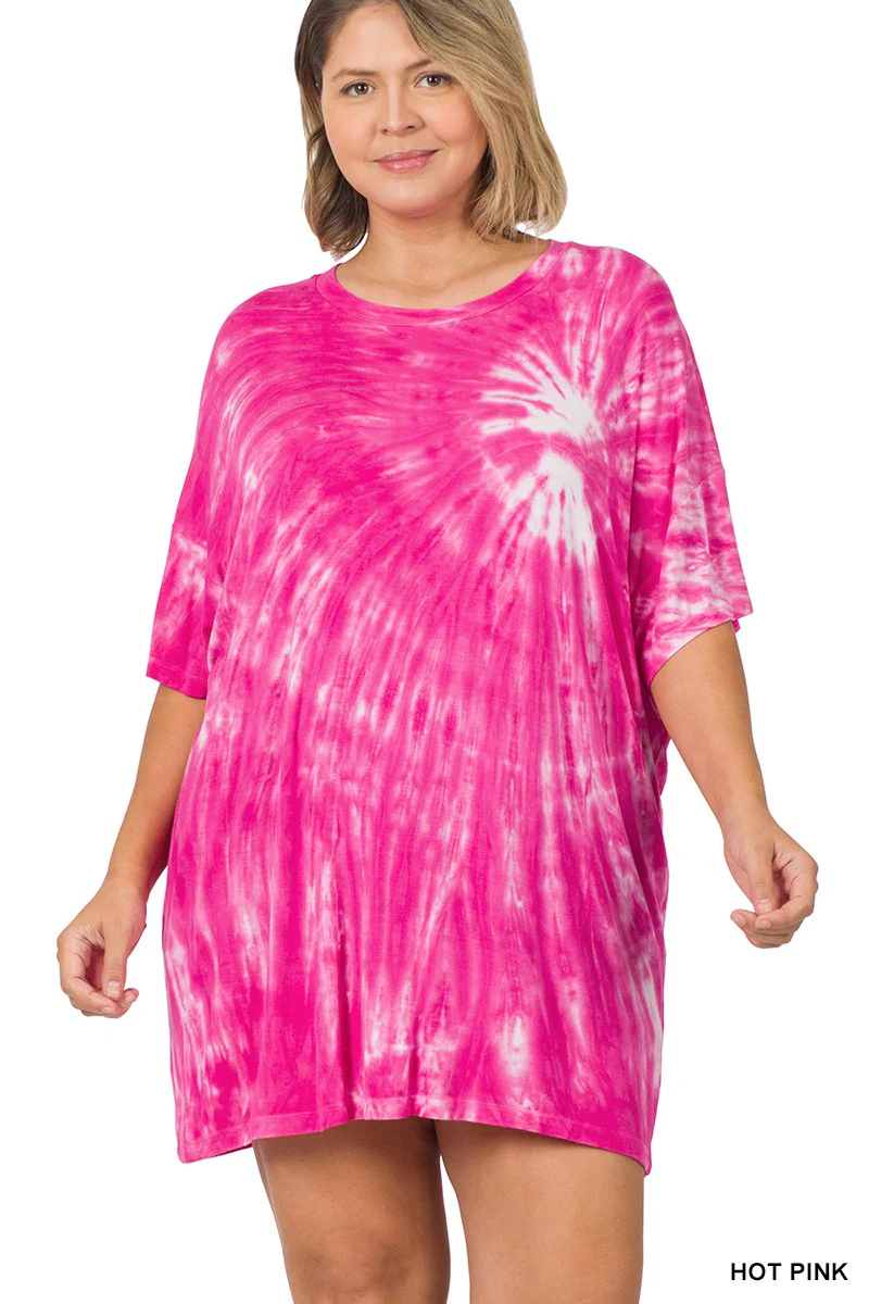 63 PSS {Looks Like Fun} Hot Pink Tie Dye Top PLUS SIZE 1X 2X 3X - Image 3