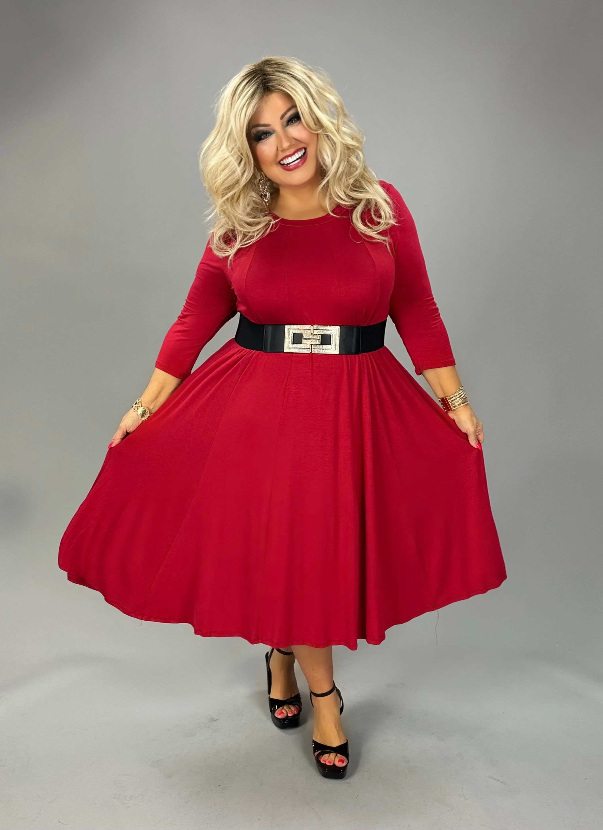 63 SQ {Playing For Keeps} Red Pleated A-Line Dress PLUS SIZE 1X 2X 3X - Image 3