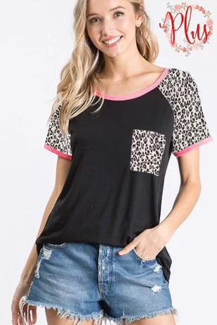 64 CP-P {Through The Wild} Black/Leopard Top w/Pink Trim PLUS SIZE XL 2X 3X - Image 3