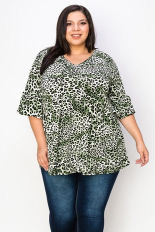 65 PSS {No Time To Waste} Green Leopard Print Babydoll Top EXTENDED PLUS SIZE 3X 4X 5X - Image 5