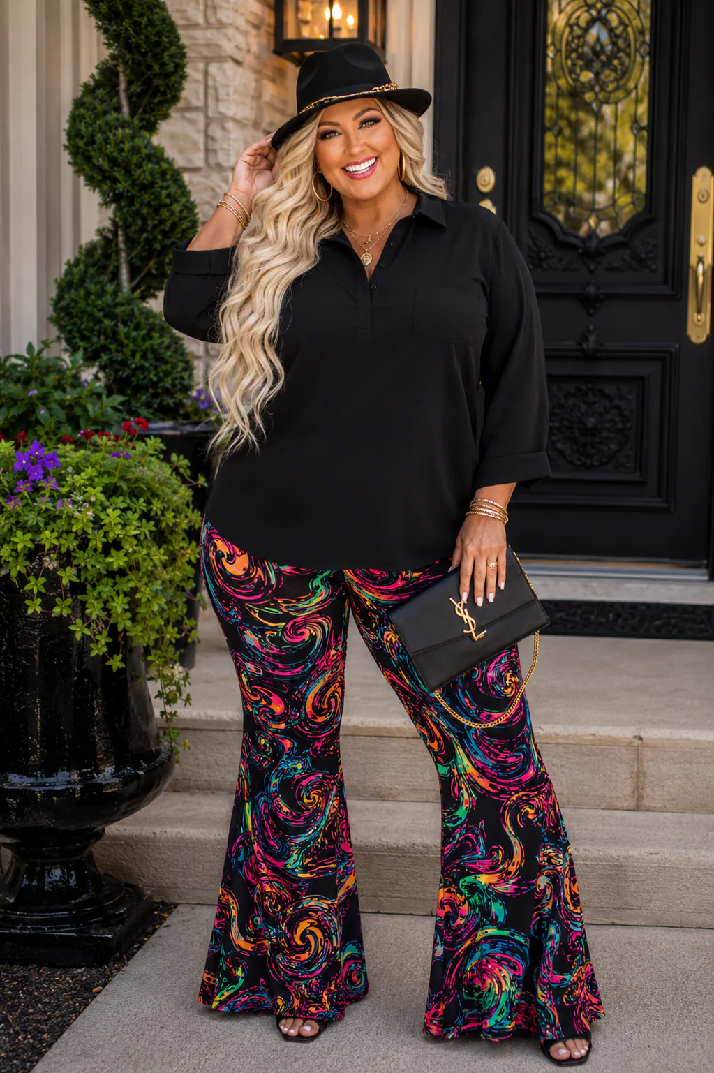 67 SQ {Down To Business} Black Button Up Collared Top w Pocket PLUS SIZE 1X 2X 3X