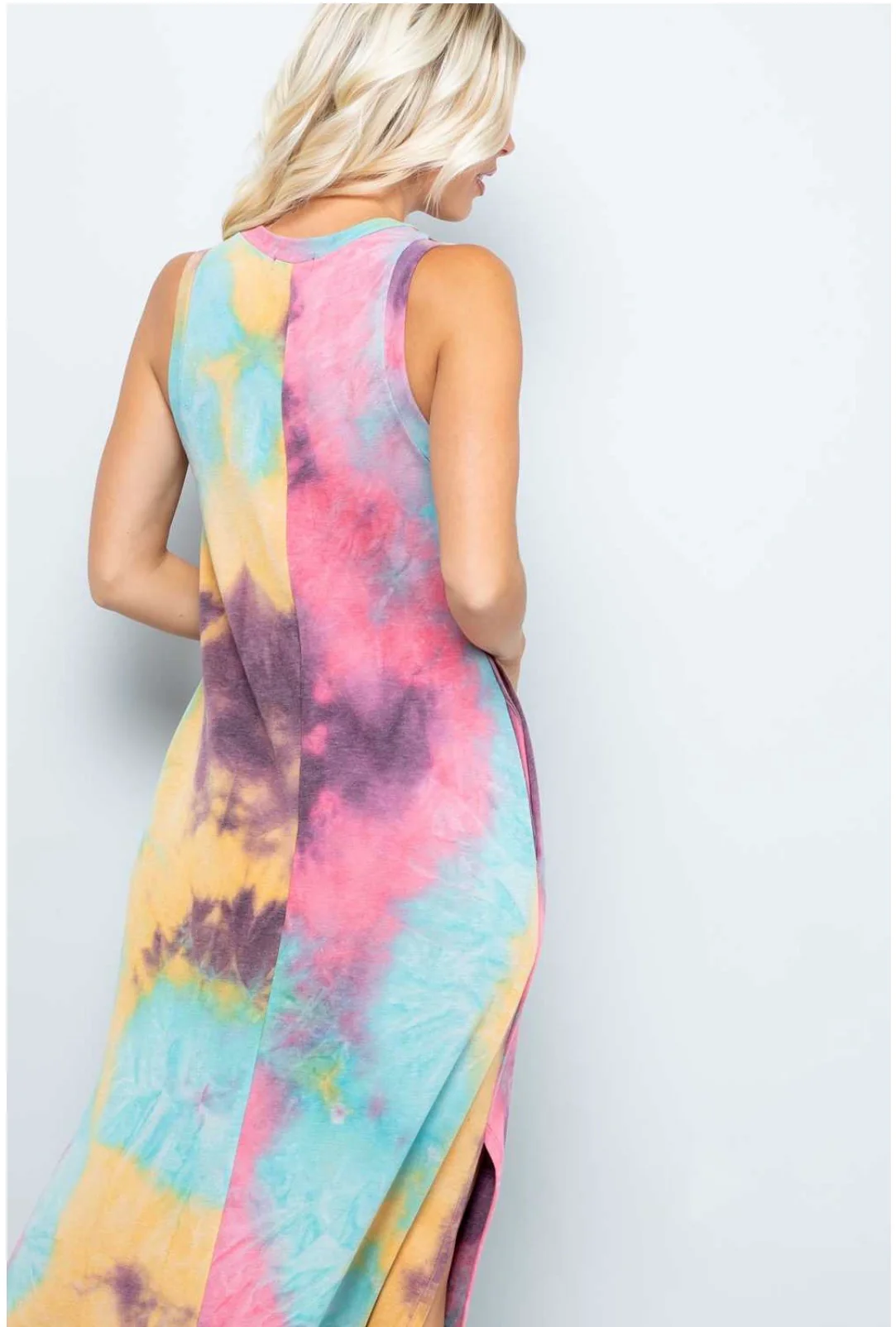 LD-A {My Rainbow} Tie Dye V-Neck Maxi Dress PLUS SIZE 1X 2X 3X - Image 3