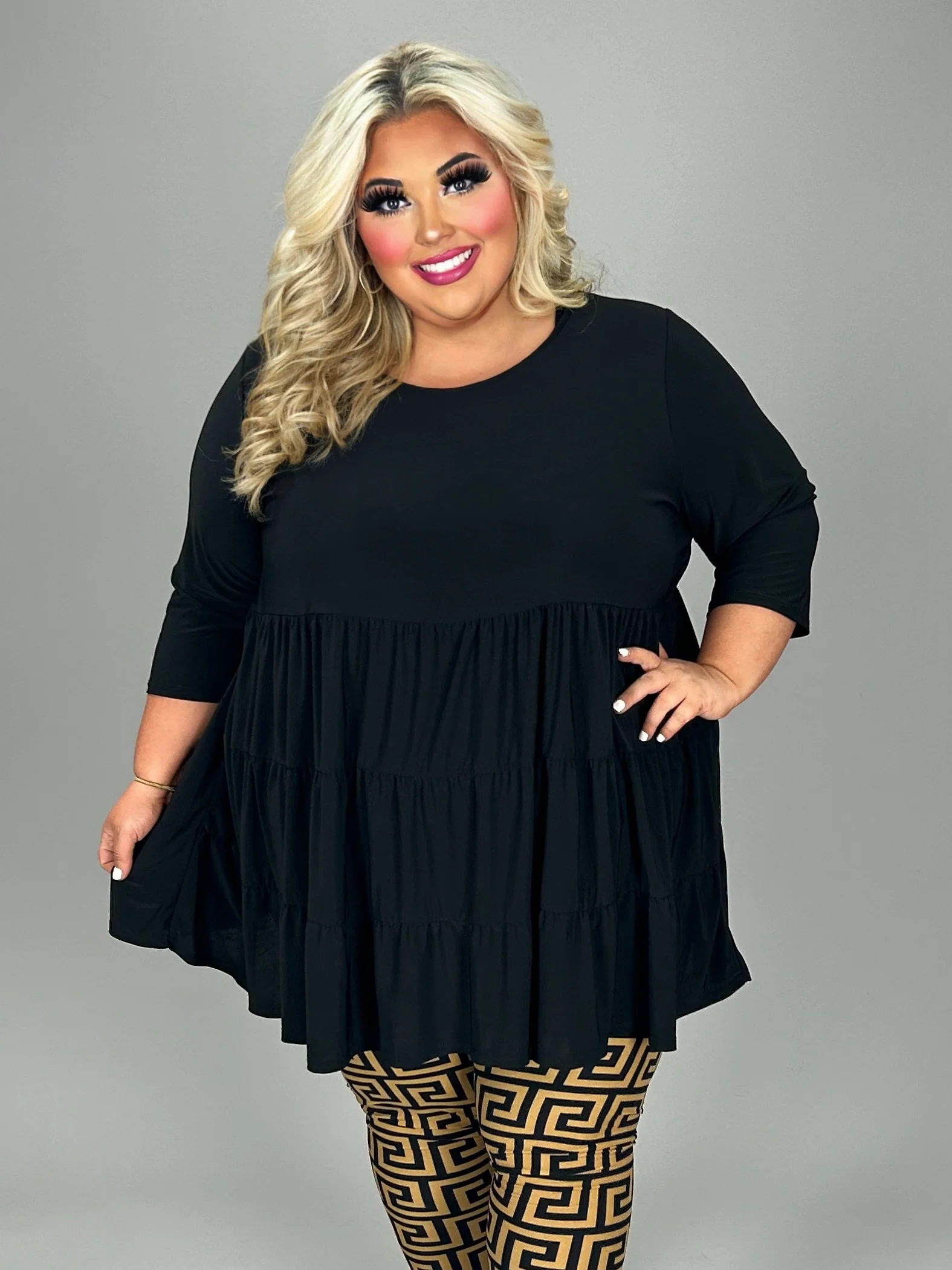 68 SQ {Always Ready} Black Tiered  Tunic CURVY BRAND!!! EXTENDED PLUS SIZE 3X 4X - Image 2