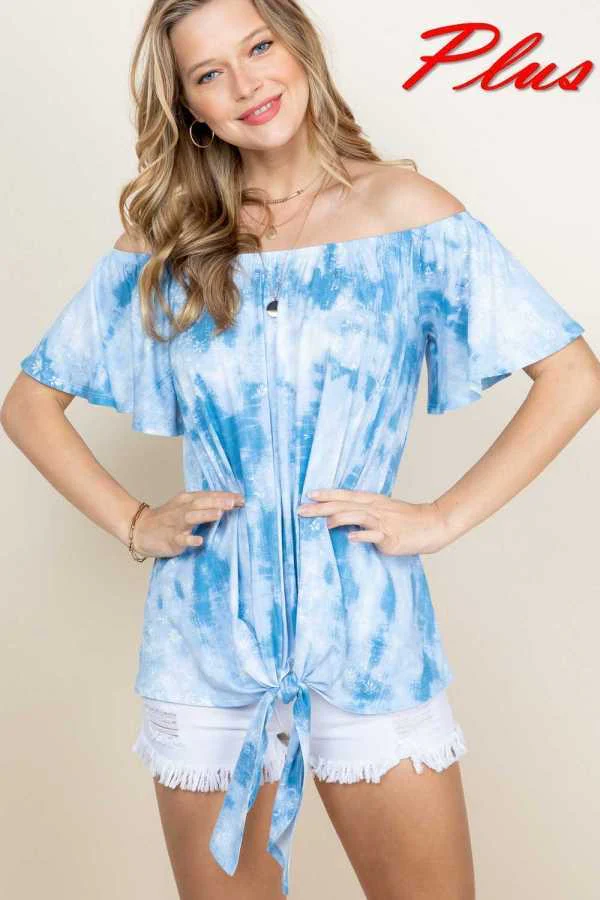 73 OS {Easy Like Sunday} BlueTie Dye Off Shoulder Top PLUS SIZE XL 2X 3X - Image 3