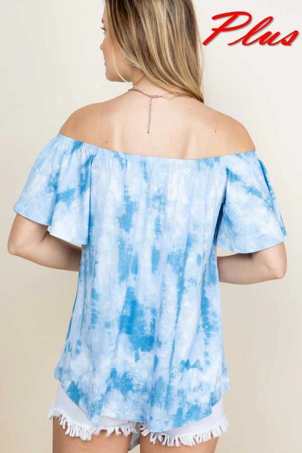 73 OS {Easy Like Sunday} BlueTie Dye Off Shoulder Top PLUS SIZE XL 2X 3X - Image 4