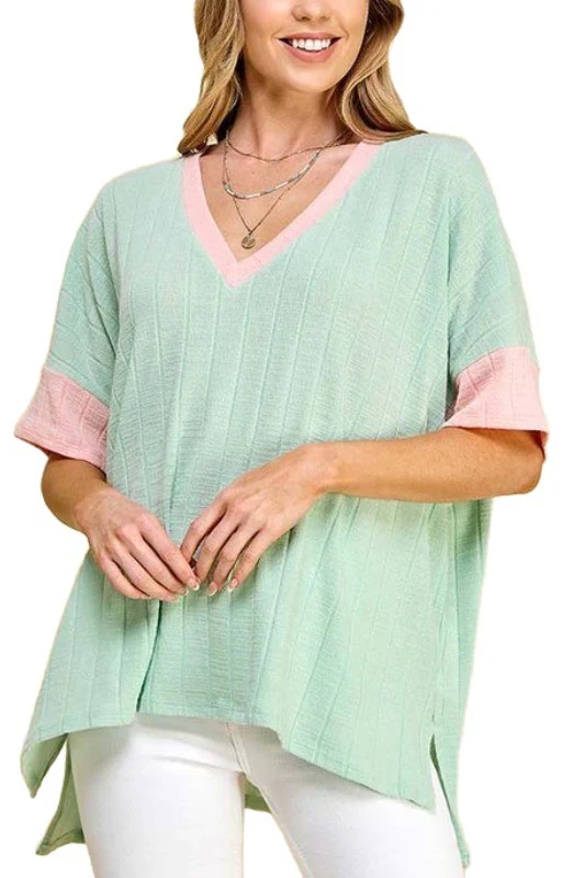 74 CP {Let's Get Honest} Mint/Peach Ribbed V-Neck Top PLUS SIZE 1X 2X 3X - Image 4