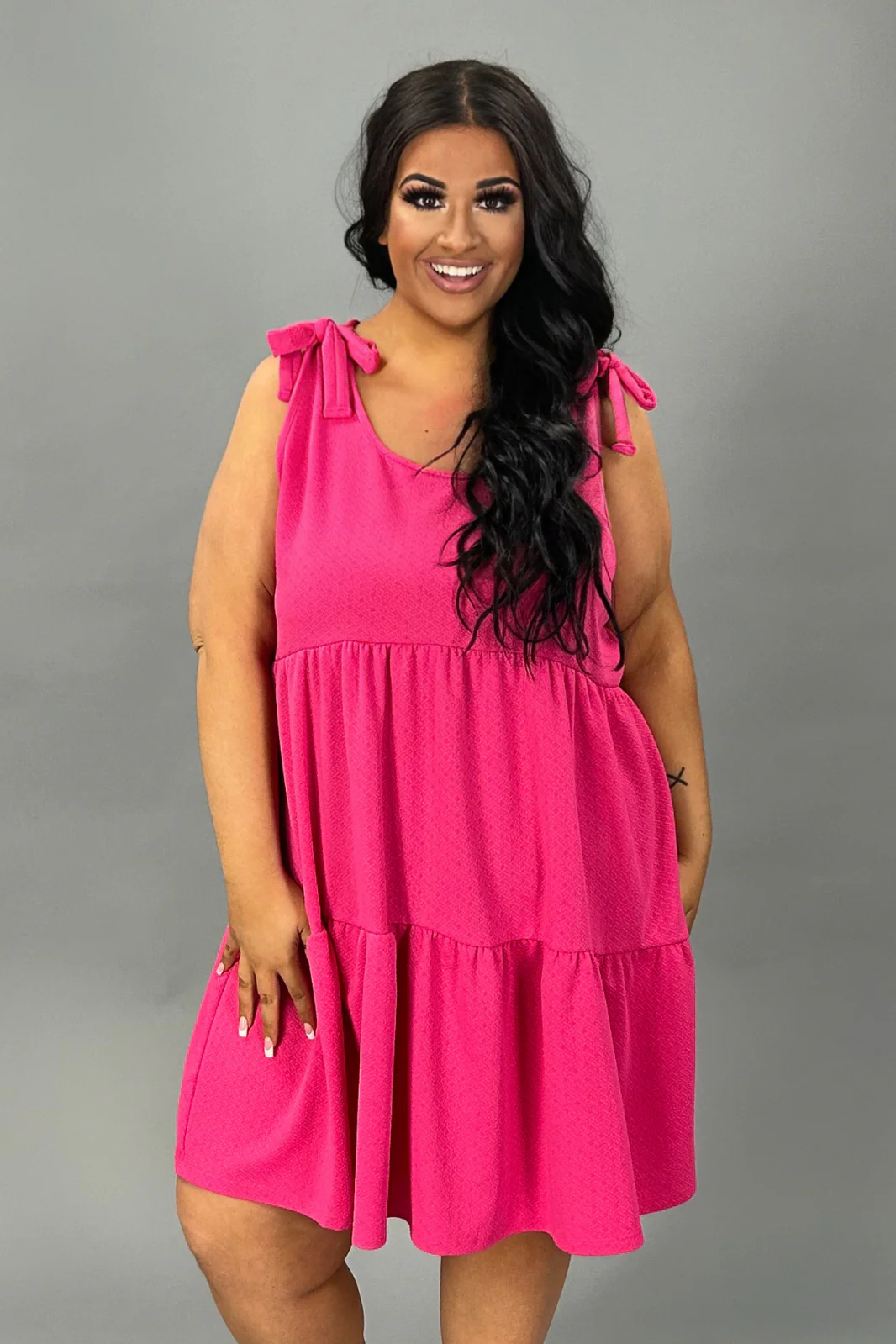 74 SV-B {Finally Fantastic} Fuchsia Tiered w Tie Detail PLUS SIZE 1X 2X 3X - Image 3