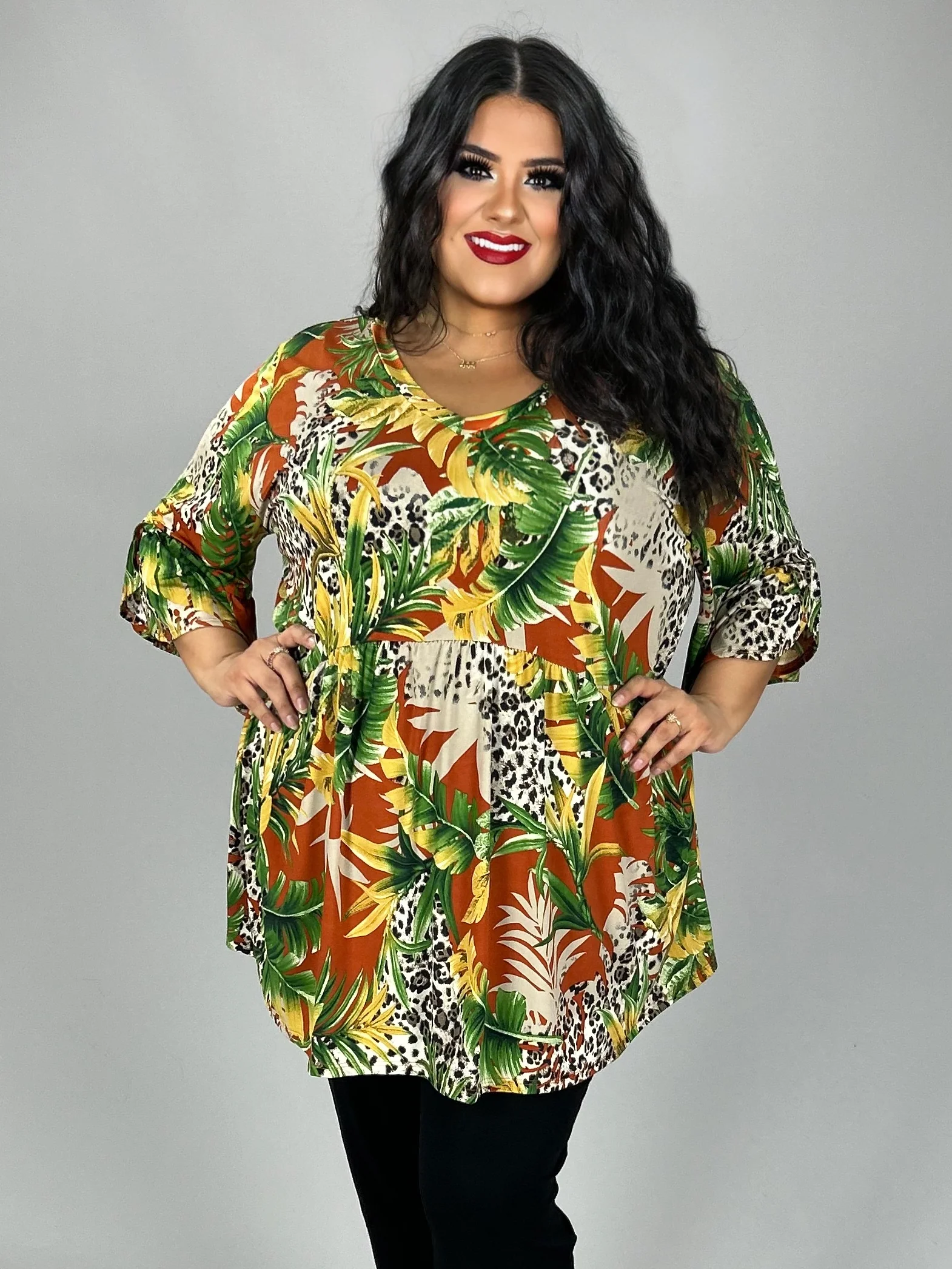 75 PSS {Gate To My Heart} Green Leaf Animal Print Tunic EXTENDED PLUS SIZE 3X 4X 5X - Image 3