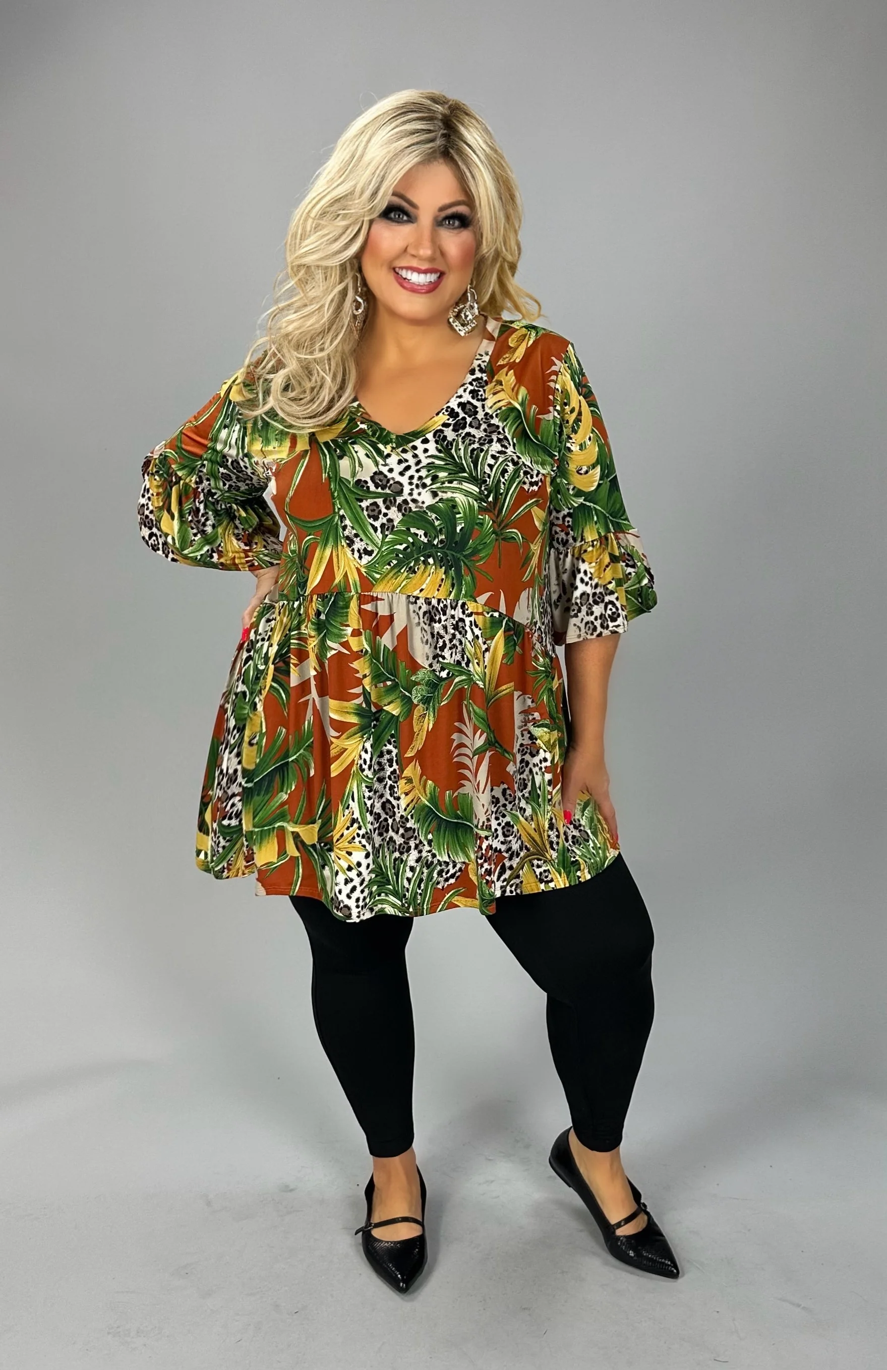 75 PSS {Gate To My Heart} Green Leaf Animal Print Tunic EXTENDED PLUS SIZE 3X 4X 5X - Image 4