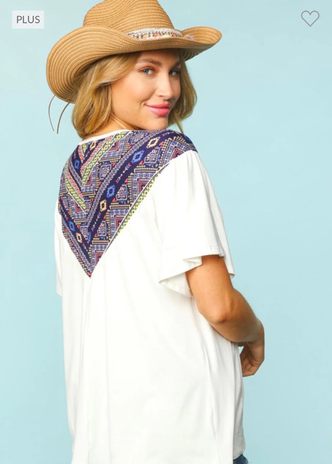 76 CP {All By Myself} Ivory/Tribal Print Tied Keyhole Top PLUS SIZE 1X 2X 3X - Image 4