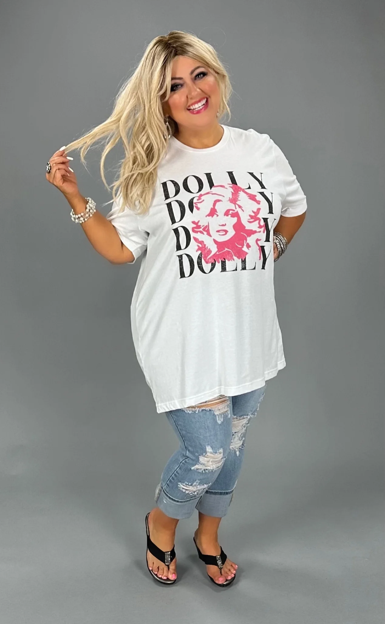 76 GT-S {Dolly Dolly Dolly} White/Black Print Graphic Tee PLUS SIZE XL 2X 3X - Image 3