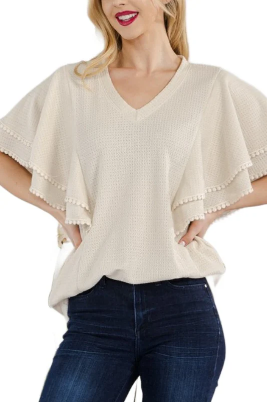 77 SD {No Issues Here} Beige Textured Flutter Sleeve Top PLUS SIZE XL 2X 3X - Image 2
