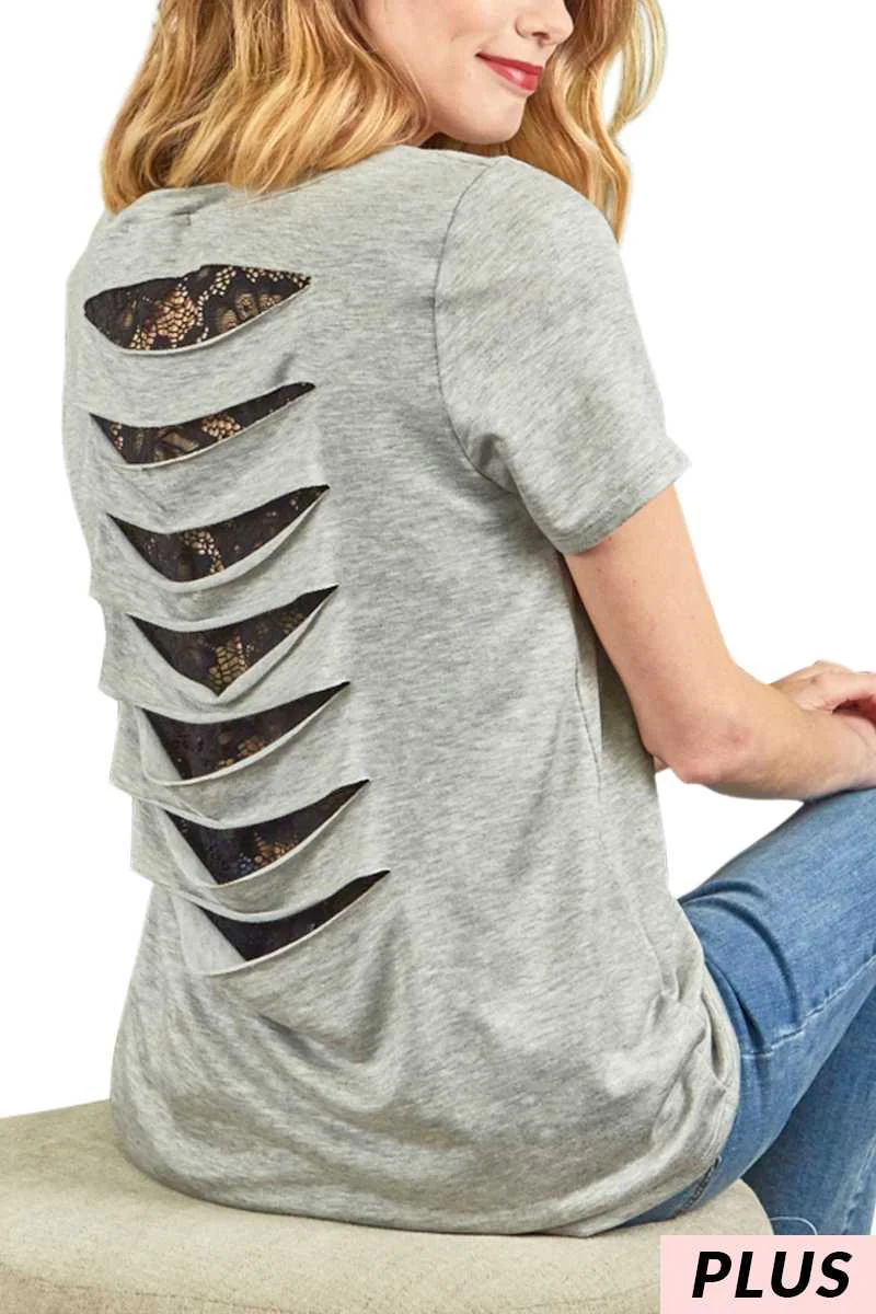 78 SD-V {Talk Of The Party} Grey/Black Lace Detail Top PLUS SIZE XL 2X 3X - Image 2