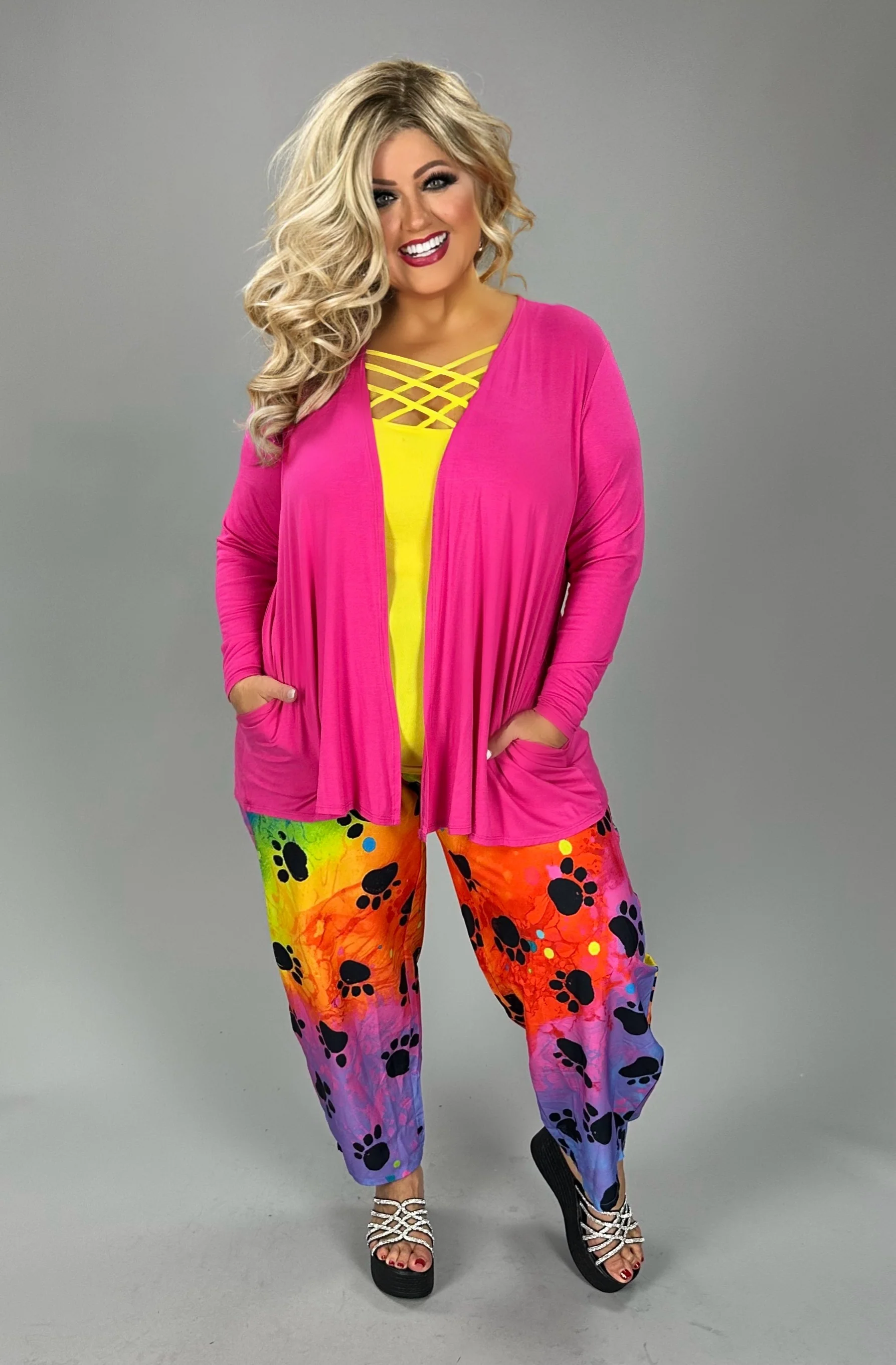 79 OT-A {All For You} FUCHSIA Long Sleeve Cardigan PLUS SIZE 1X 2X 3X 4X 5X 6X - Image 2