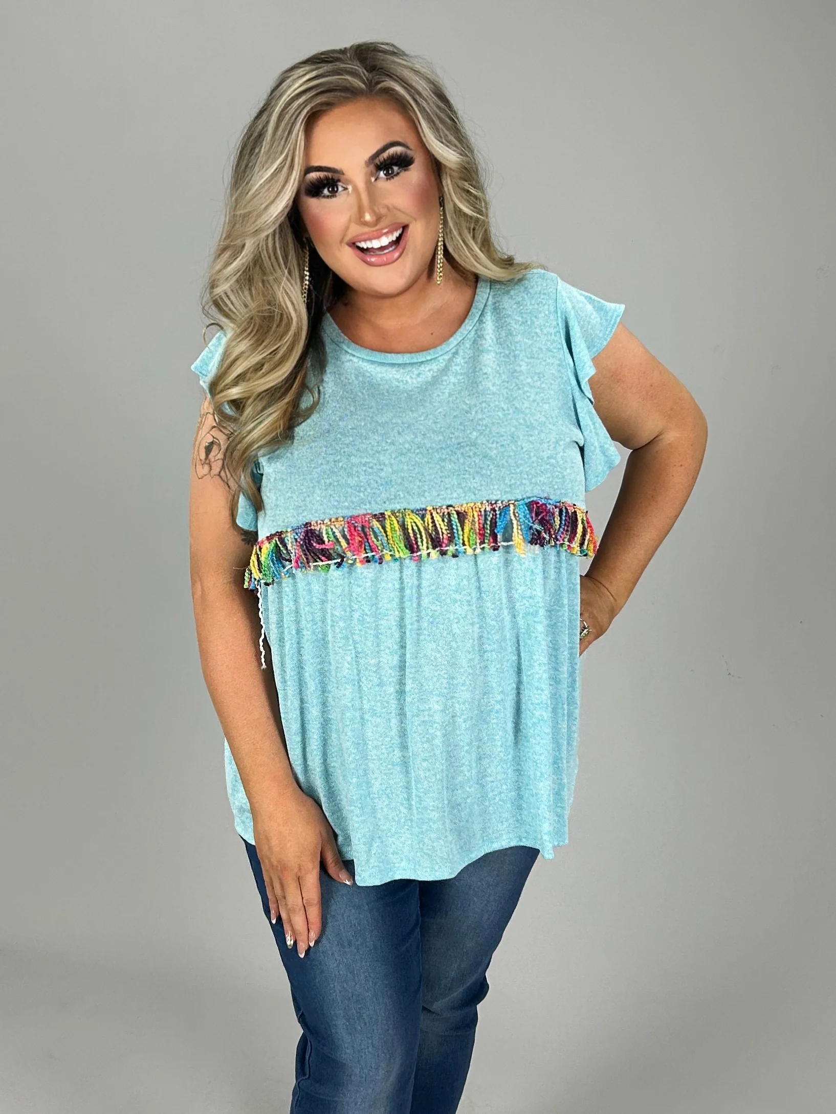 79 SD {Trust Your Journey} Blue Top w/Tassel Front PLUS SIZE 1X 2X 3X - Image 3