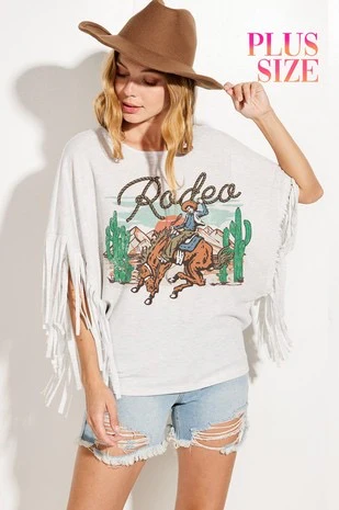 81 GT-X {Rodeo Ride} Lt. Grey Dolman Fringe Top PLUS SIZE 1X 2X 3X - Image 4