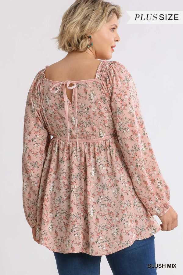 83 PLS-Z {Growing Fonder} Umgee Blush Floral  Babydoll Top  PLUS SIZE XL 1X 2X - Image 5