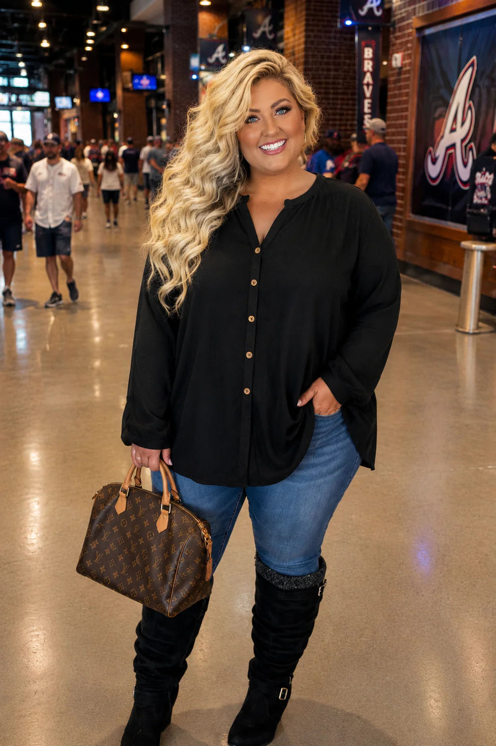 84 SD {Casual Charisma} Black Button Up V-Neck Top w/ Cuffed Sleeves PLUS SIZE XL 2X 3X
