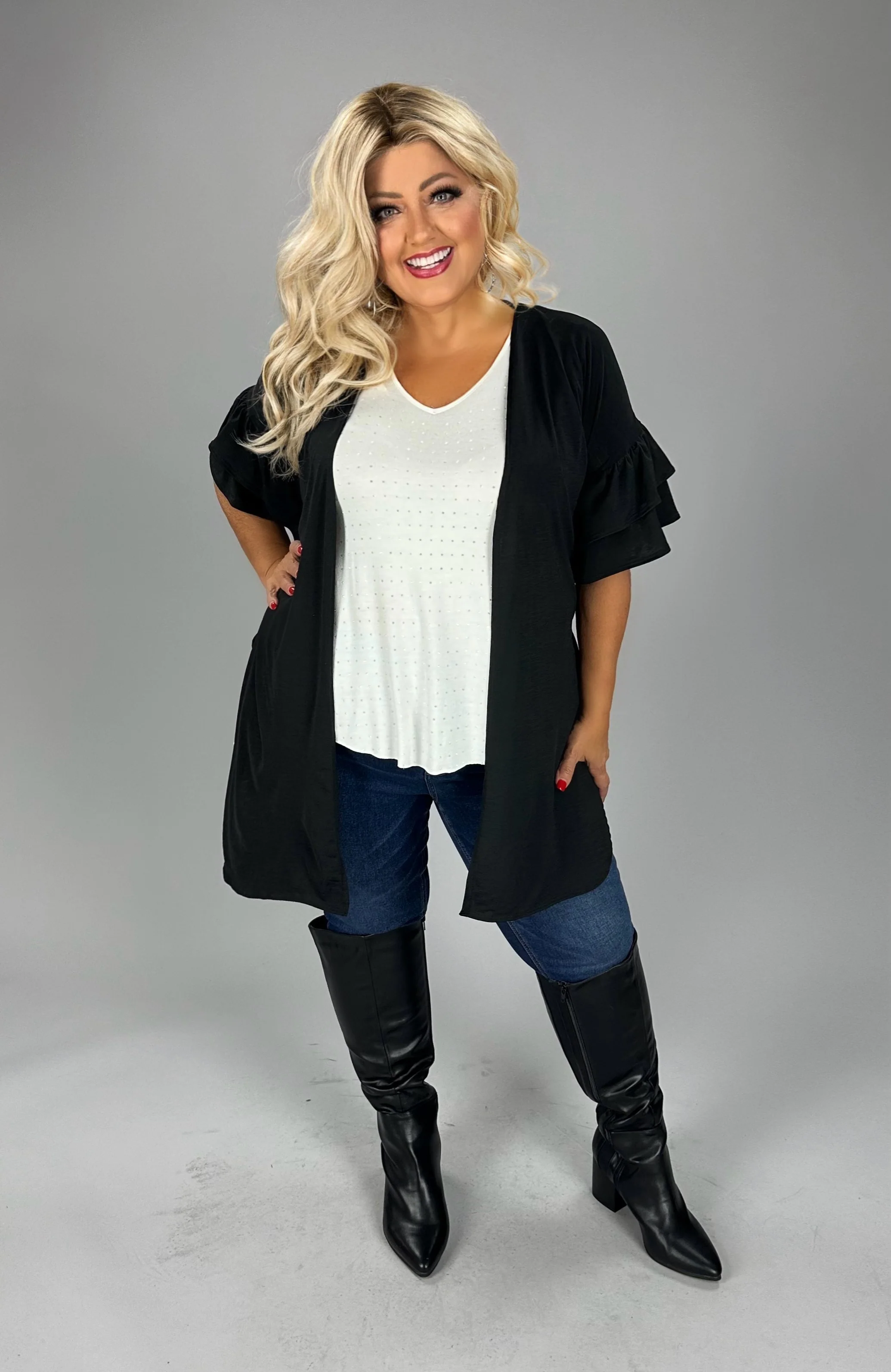 85 OT {Grand Vision} Black Ruffle Sleeve Cardigan PLUS SIZE 1X 2X 3X - Image 3