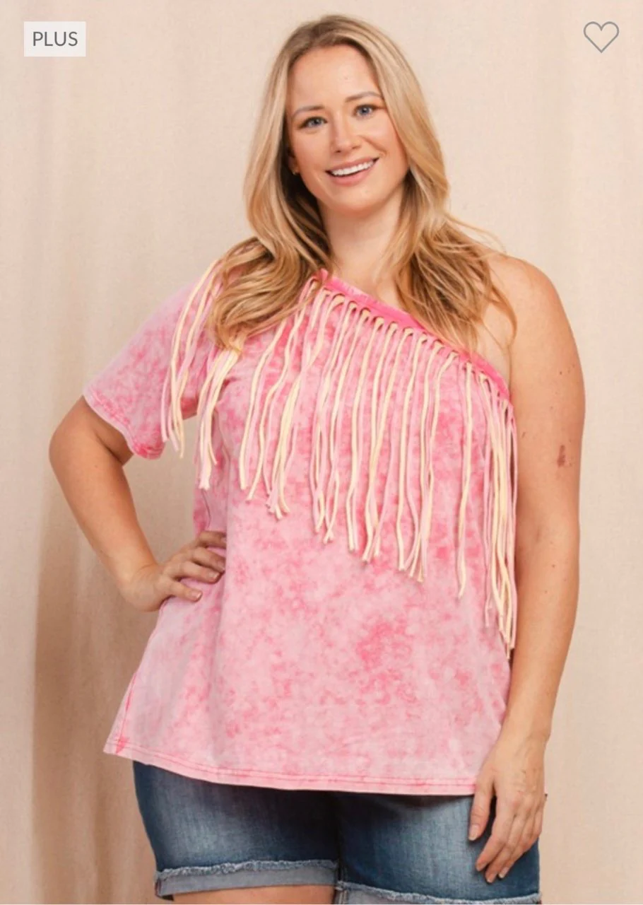 87 OS-A {Honey Punch}  Washed Fuchsia Double Fringed Top PLUS SIZE 1X 2X 3X - Image 3