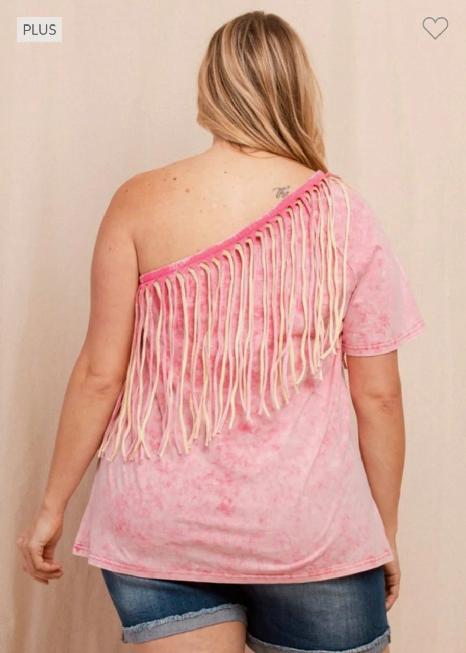 87 OS-A {Honey Punch}  Washed Fuchsia Double Fringed Top PLUS SIZE 1X 2X 3X - Image 5
