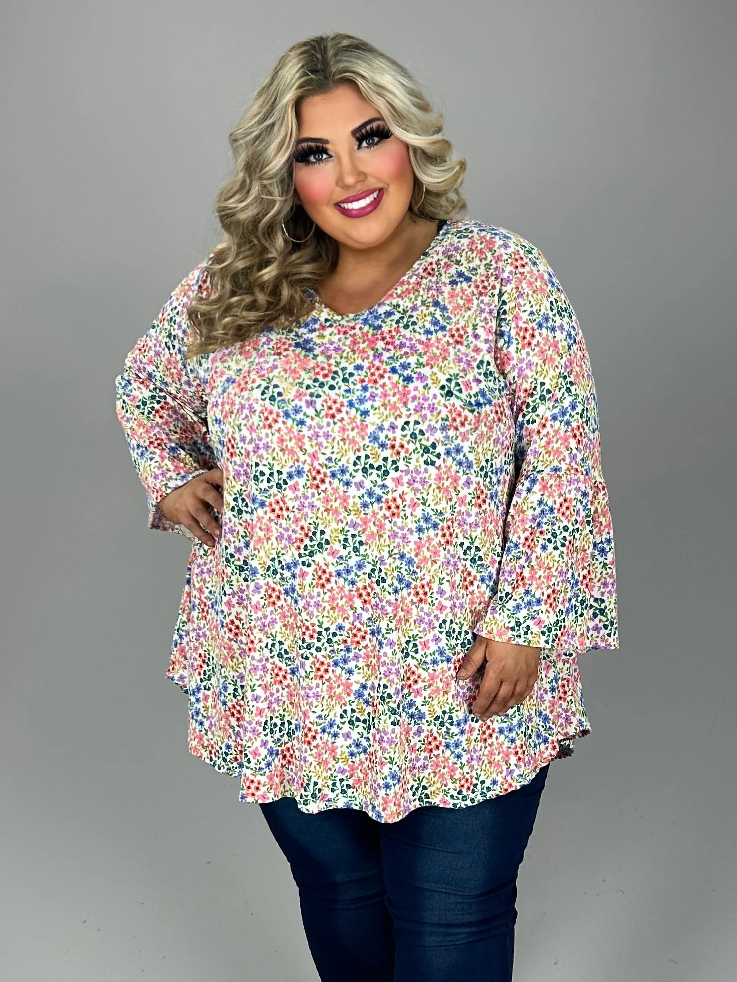 89 PQ {Absolute Beauty} Multi-Color Floral Ribbed Top EXTENDED PLUS SIZE 3X 4X 5X - Image 3