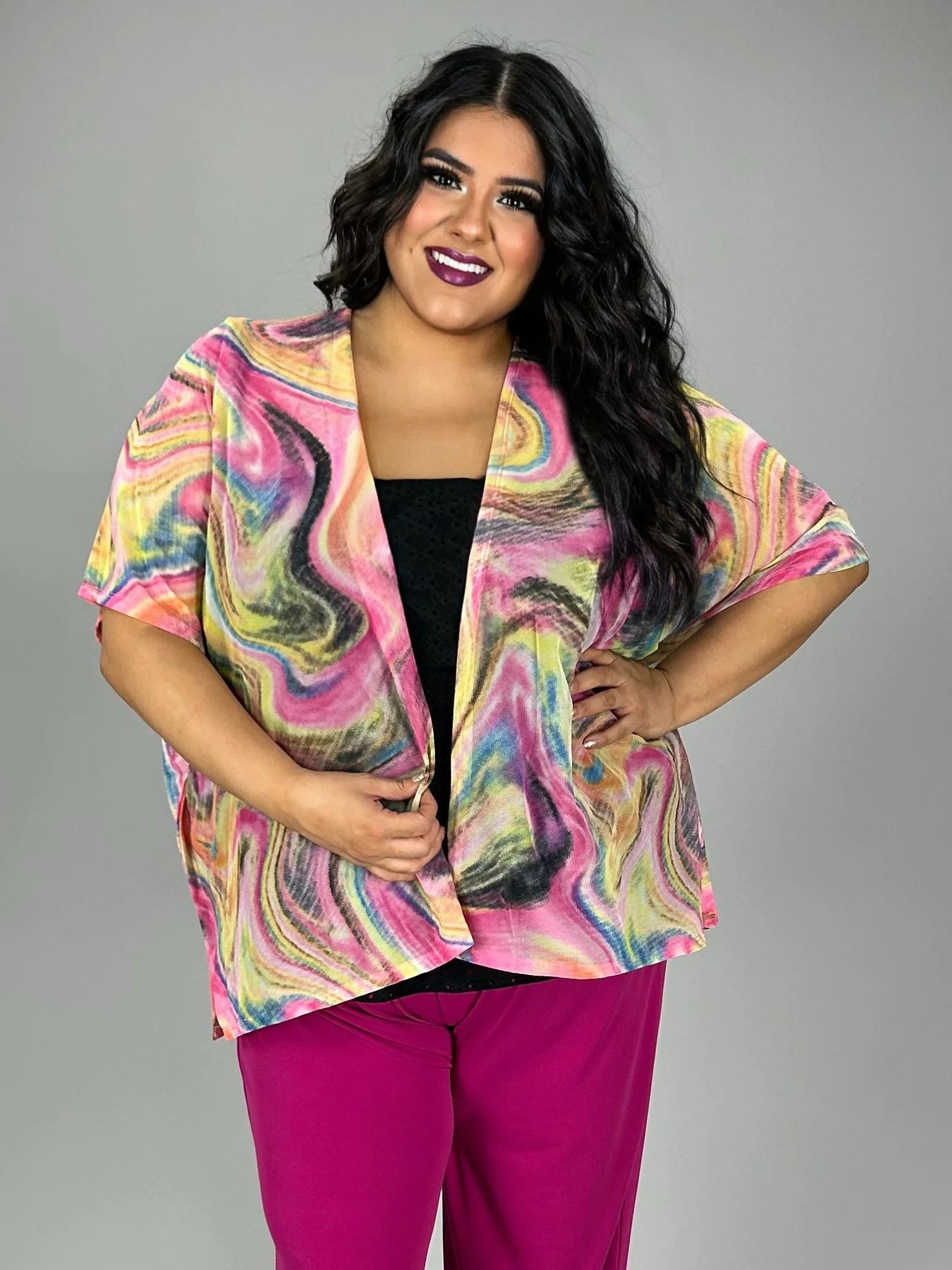 90 OT {Whirlwind Days} Rainbow Print Kimono PLUS SIZE 1X/2X 2X/3X - Image 3