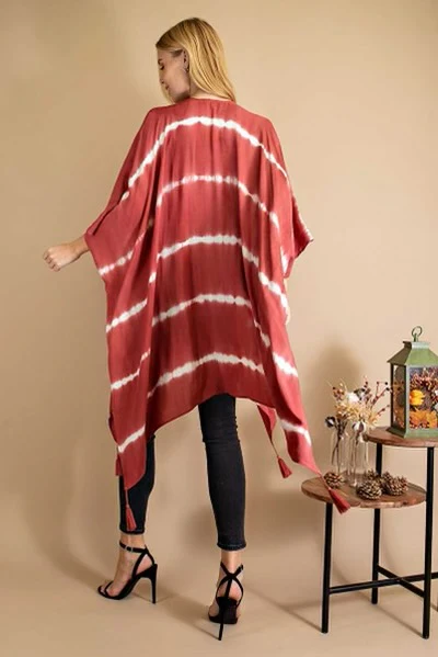 93 OT-C {Life Is Good} Brick Red Tie Dye Kimono PLUS SIZE 1X/2X  2X/3X - Image 4