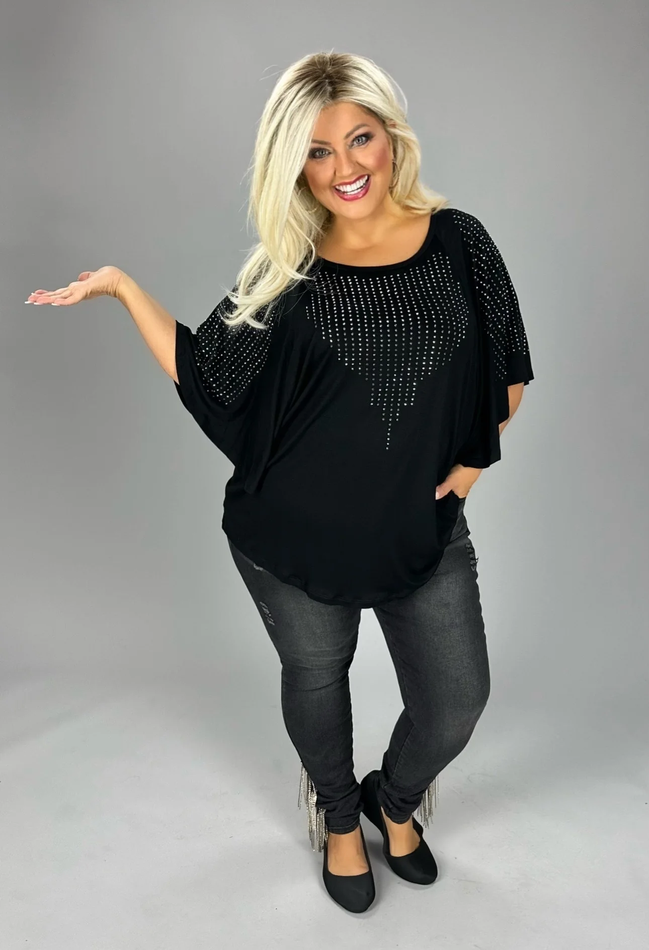 95 SD {Total Stunner} Vocal Black Top w Rhinestone Details PLUS SIZE 1X 2X 3X - Image 2