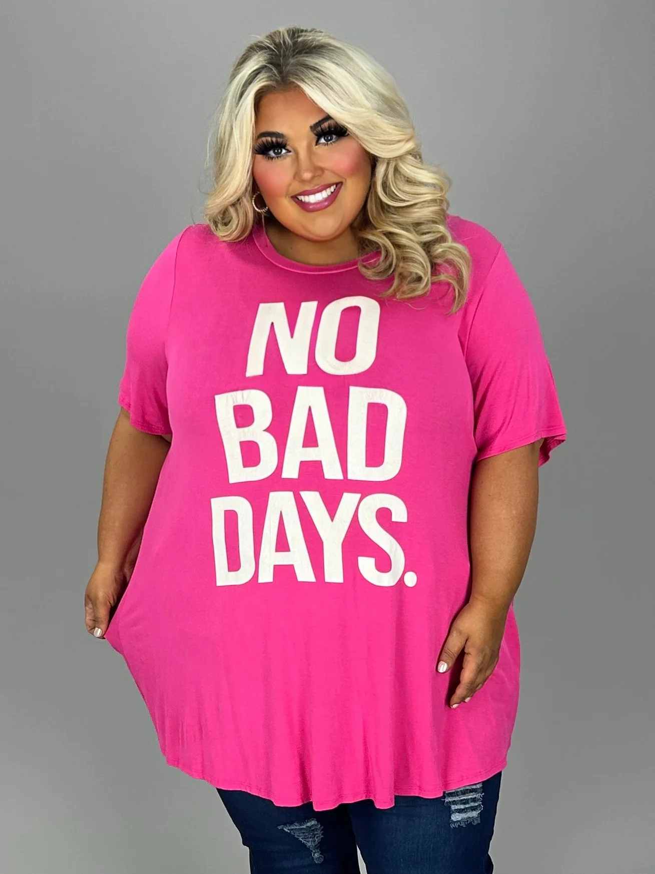 97 GT-X {No Bad Days} Fuchsia Graphic Tee  CURVY BRAND!!!  EXTENDED PLUS SIZE XL 2X 3X 4X 5X 6X (May Size Down 1 Size) - Image 3