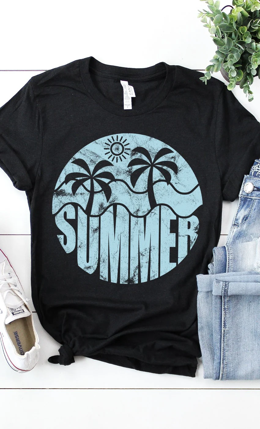 98 GT {Summer Tropics} H. Black "Summer" Graphic Tee PLUS SIZE 2X 3X - Image 2