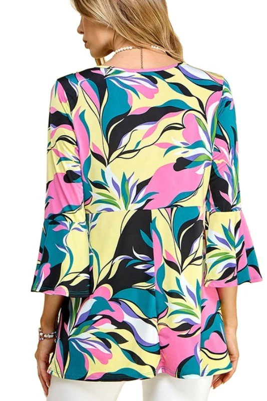 98 PQ {Make The Party} Black/Yellow Floral Print V-Neck Top PLUS SIZE XL 2X 3X - Image 4