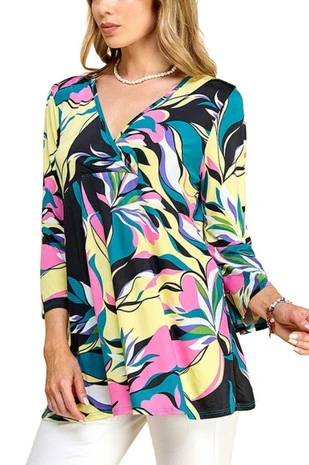98 PQ {Make The Party} Black/Yellow Floral Print V-Neck Top PLUS SIZE XL 2X 3X - Image 5