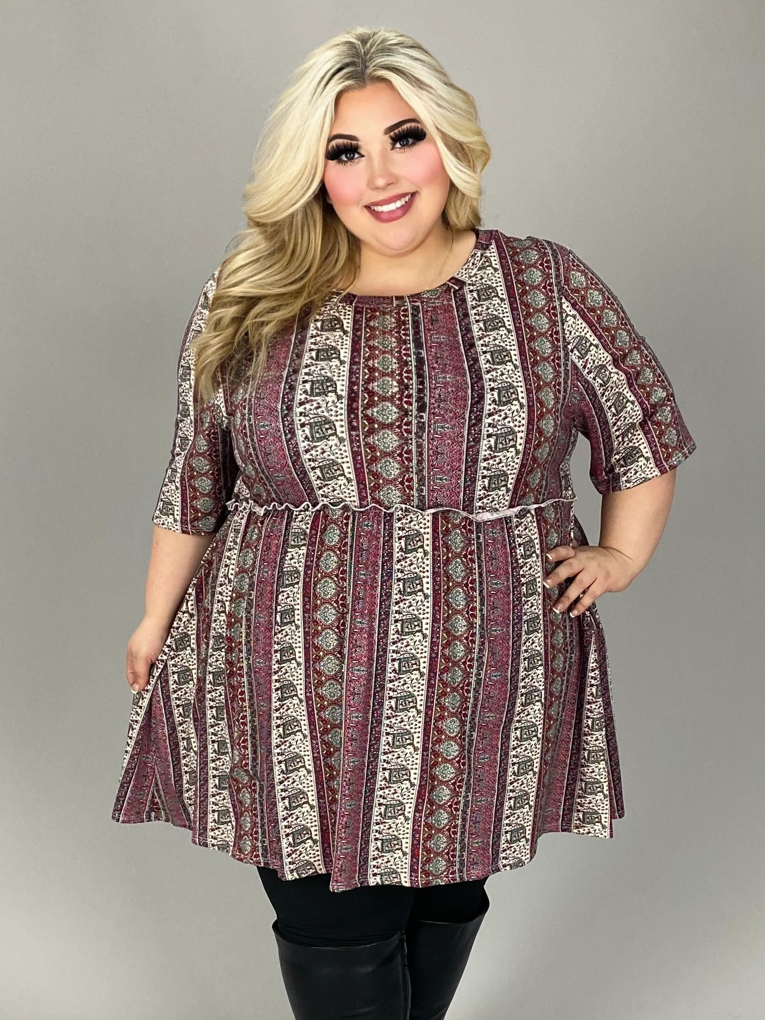 99 PSS {Change Of Pace} Burgundy/Taupe Printed Stripe Top EXTENDED PLUS SIZE 4X 5X 6X - Image 3