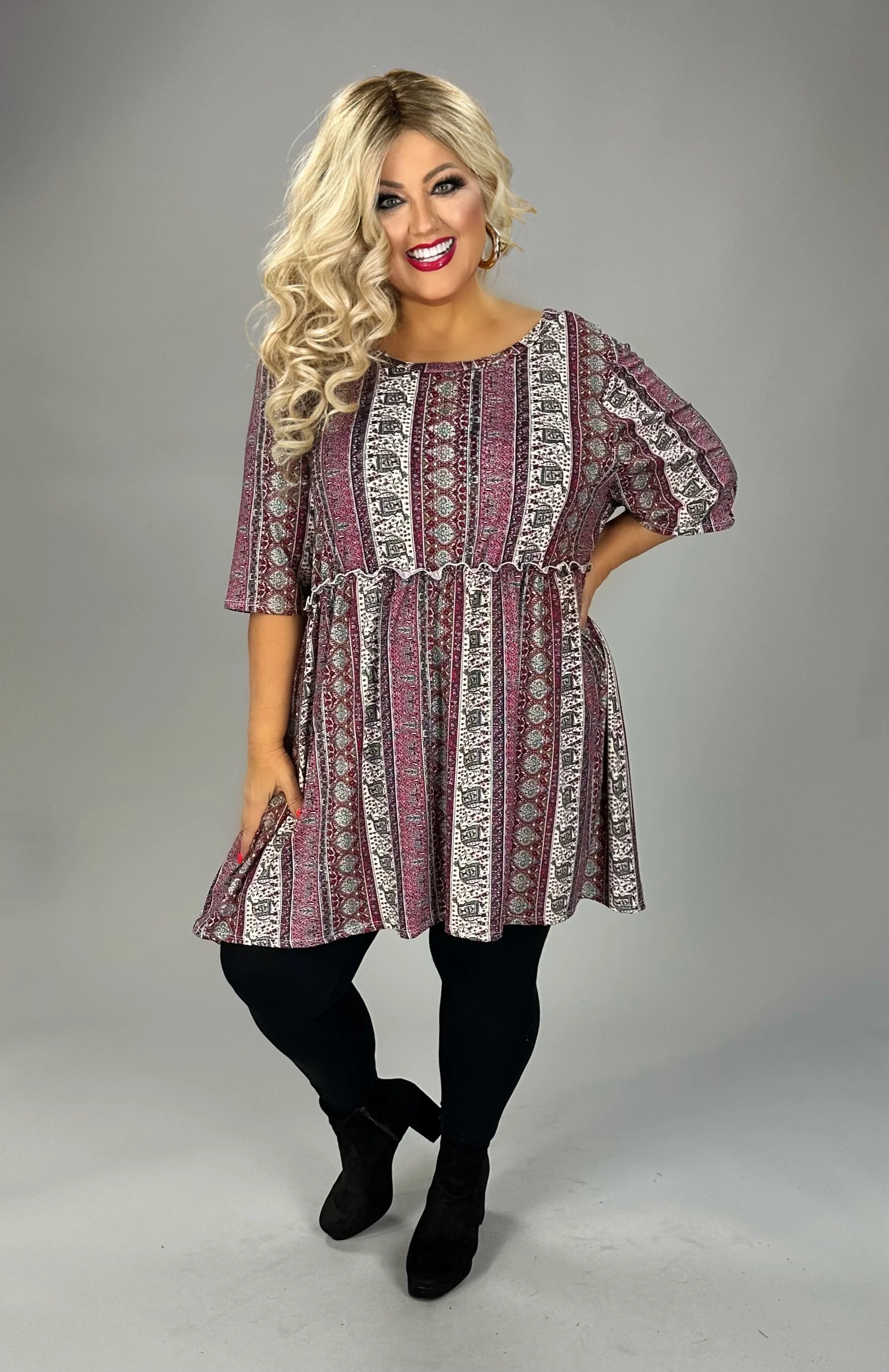 99 PSS {Change Of Pace} Burgundy/Taupe Printed Stripe Top EXTENDED PLUS SIZE 4X 5X 6X - Image 4