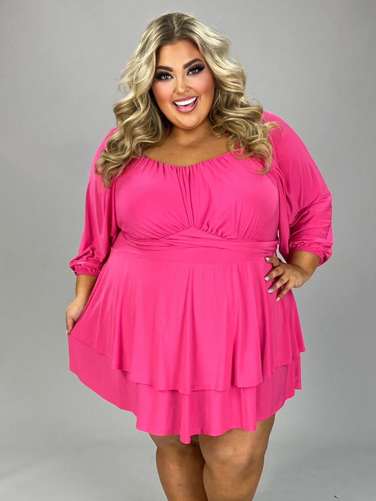 99 RP-B {On A Journey} Fuchsia Smocked Romper w/Belt  CURVY BRAND!!!  EXTENDED PLUS SIZE 2X 3X 4X 5X - Image 2