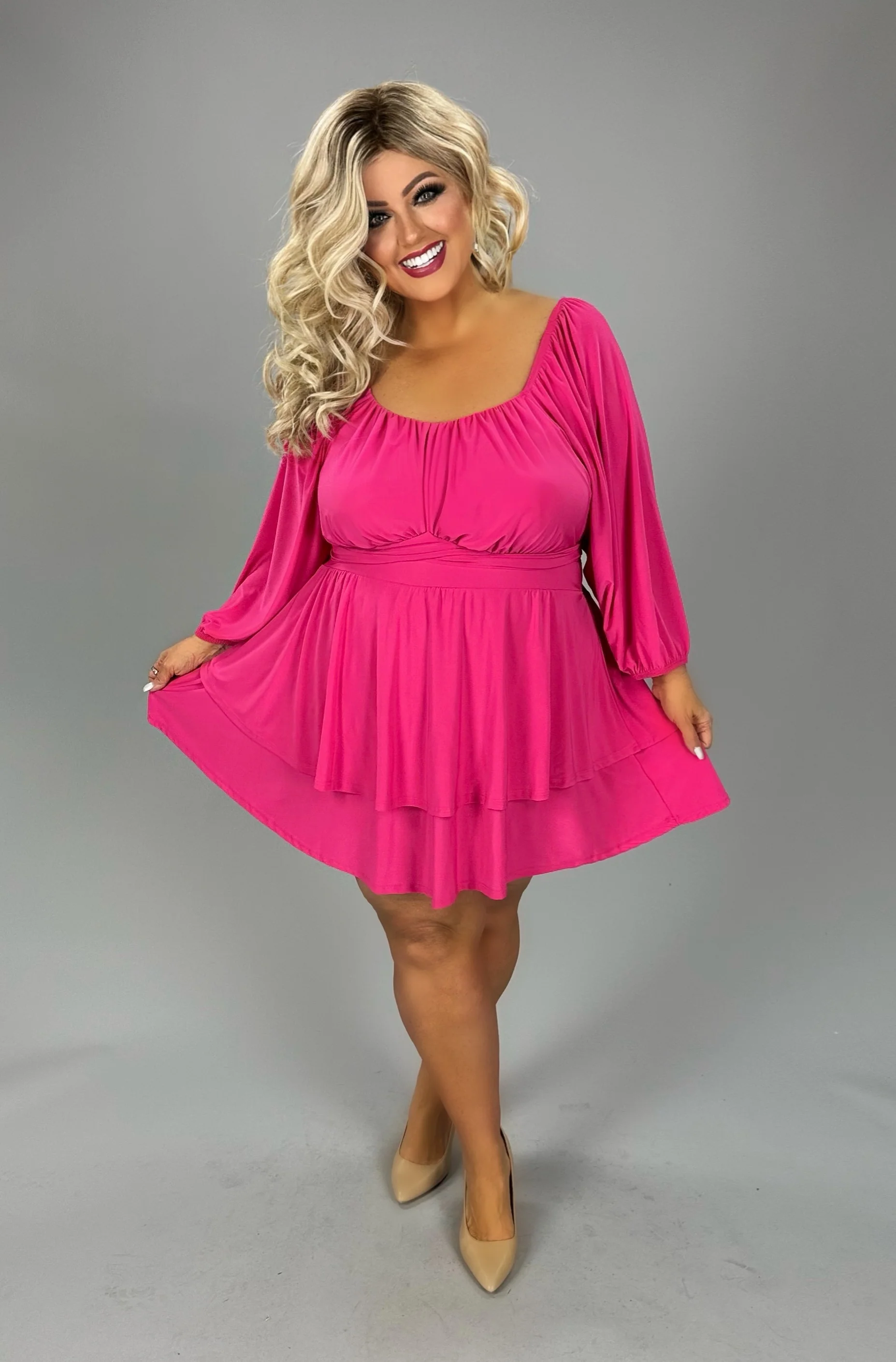 99 RP-B {On A Journey} Fuchsia Smocked Romper w/Belt  CURVY BRAND!!!  EXTENDED PLUS SIZE 2X 3X 4X 5X - Image 3