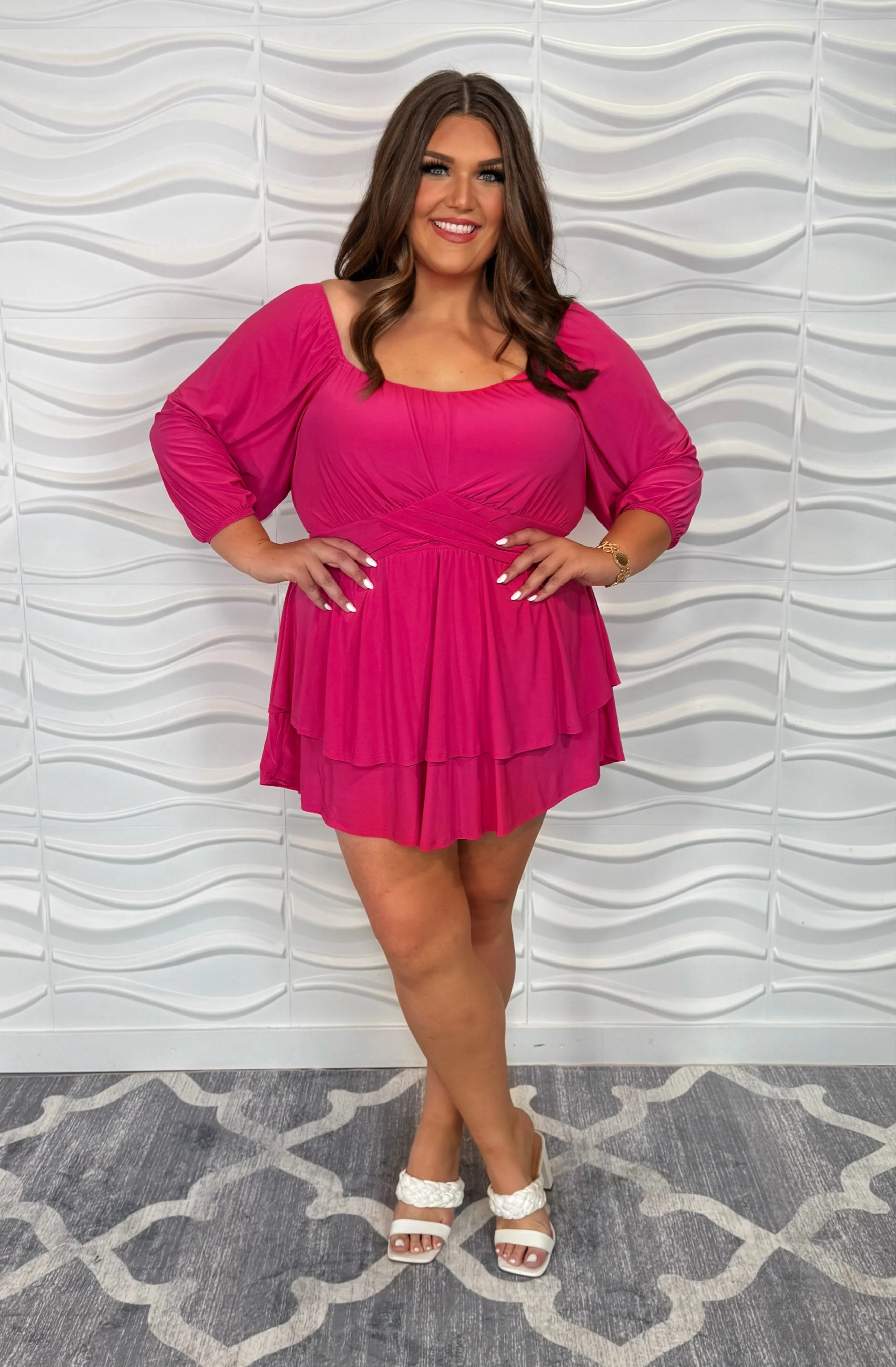 99 RP-B {On A Journey} Fuchsia Smocked Romper w/Belt  CURVY BRAND!!!  EXTENDED PLUS SIZE 2X 3X 4X 5X - Image 4