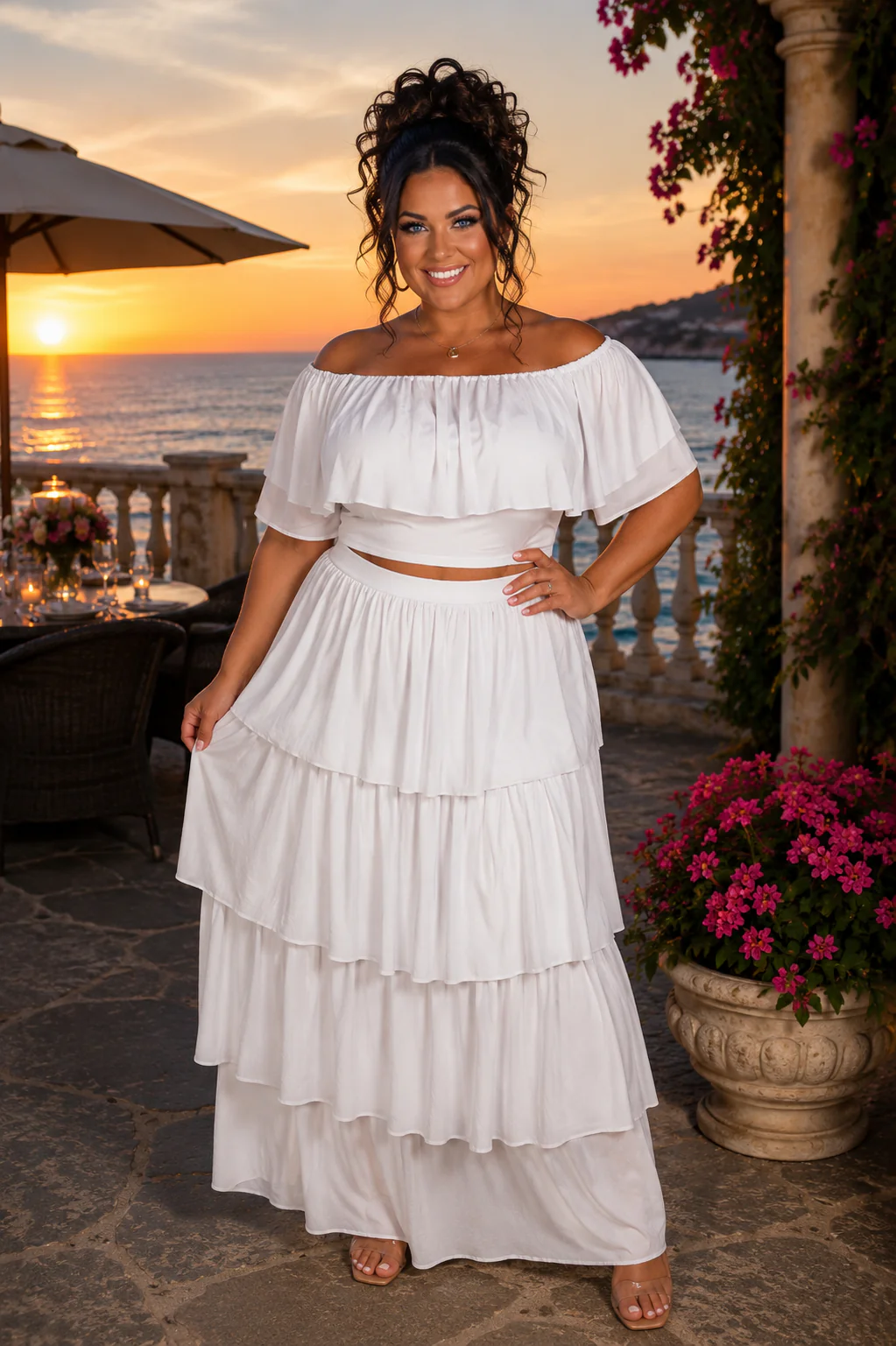 99 SET {Pure Elegance} WHITE 2 Piece Ruffle Skirt Set PLUS SIZE 1X 2X 3X
