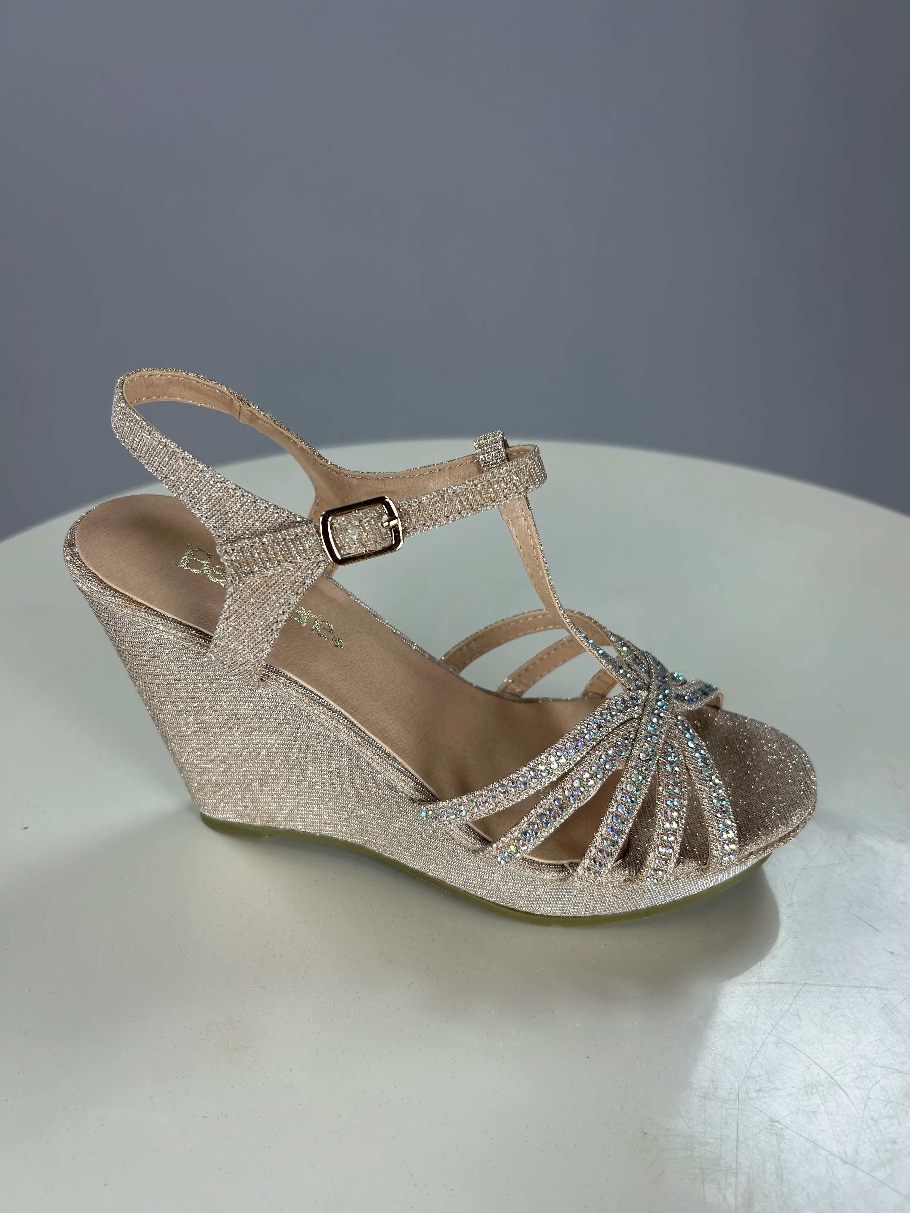 SHOES {Bella Marie} Gold Wedges With Sparkles - Image 3