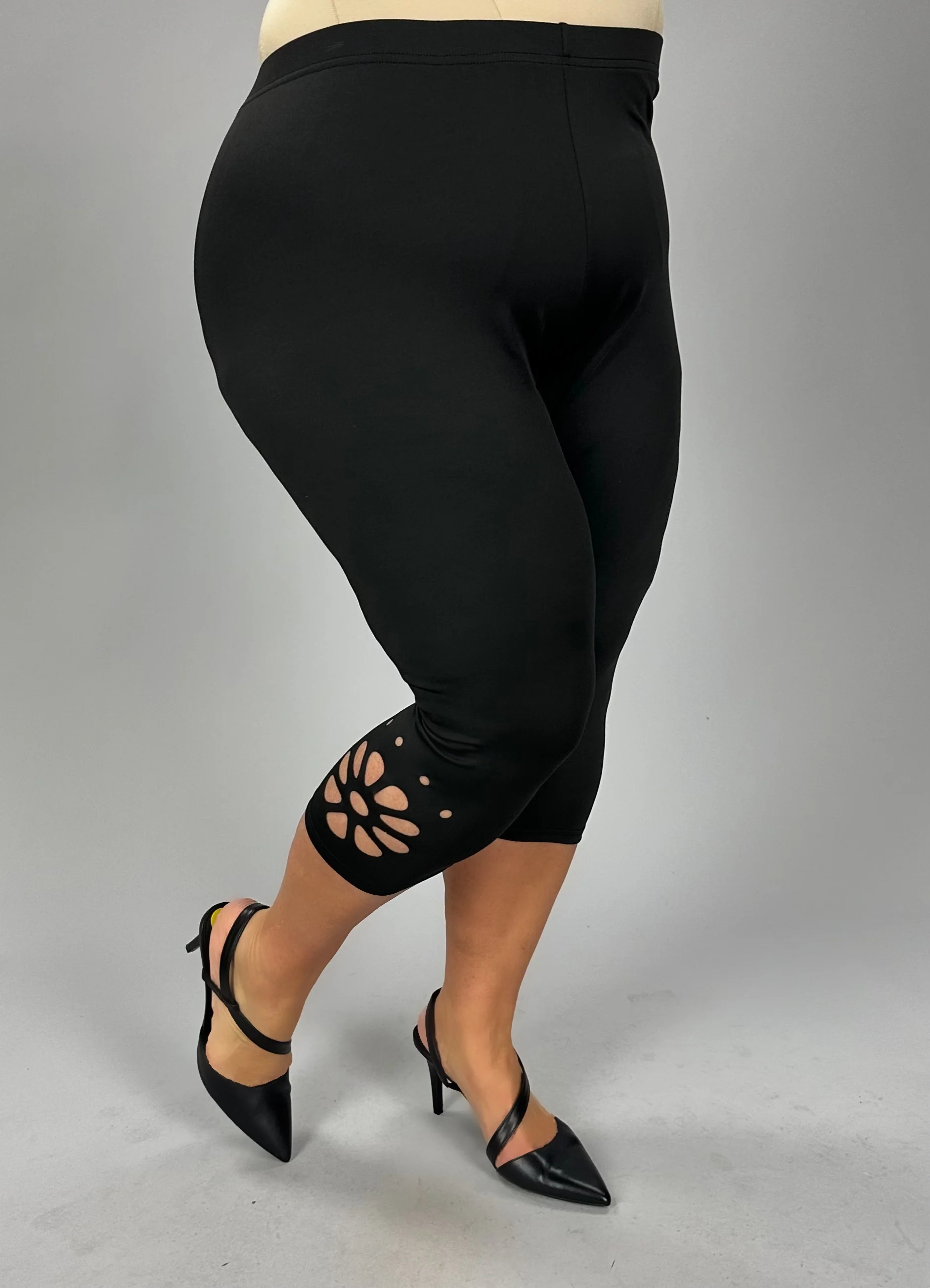 BT-C {Keep Running} Black Laser Cut Capri Leggings  CW EXTENDED PLUS SIZE 1X 2X 3X 4X 5X - Image 2