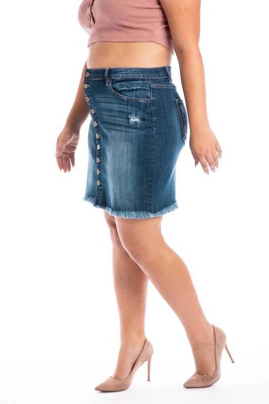 BT-A {Kancan} Denim Button Up Raw Hem Skirt PLUS SIZE XL 2X 3X - Image 4