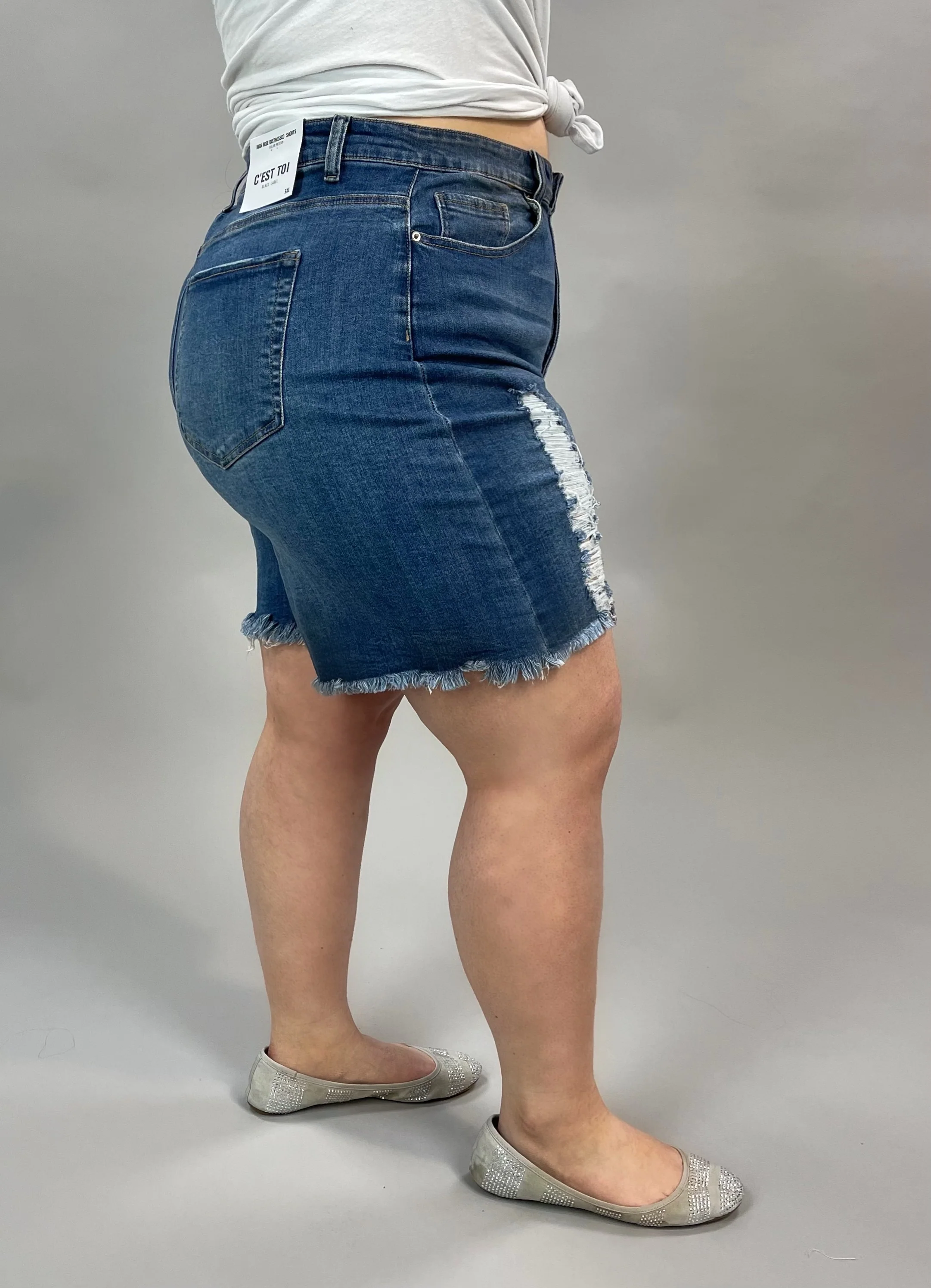LEG-10 {Yes To Distress} High Rise Distressed Shorts PLUS SIZE 1X 2X 3X - Image 3