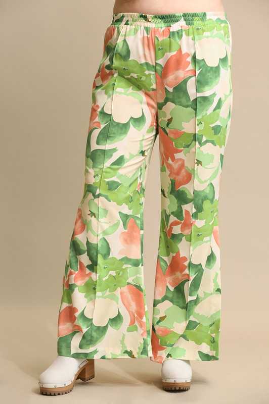 BT-B {Twirl Around} Kelly Green Floral Palazzo Pants PLUS SIZE XL 1X 2X - Image 2