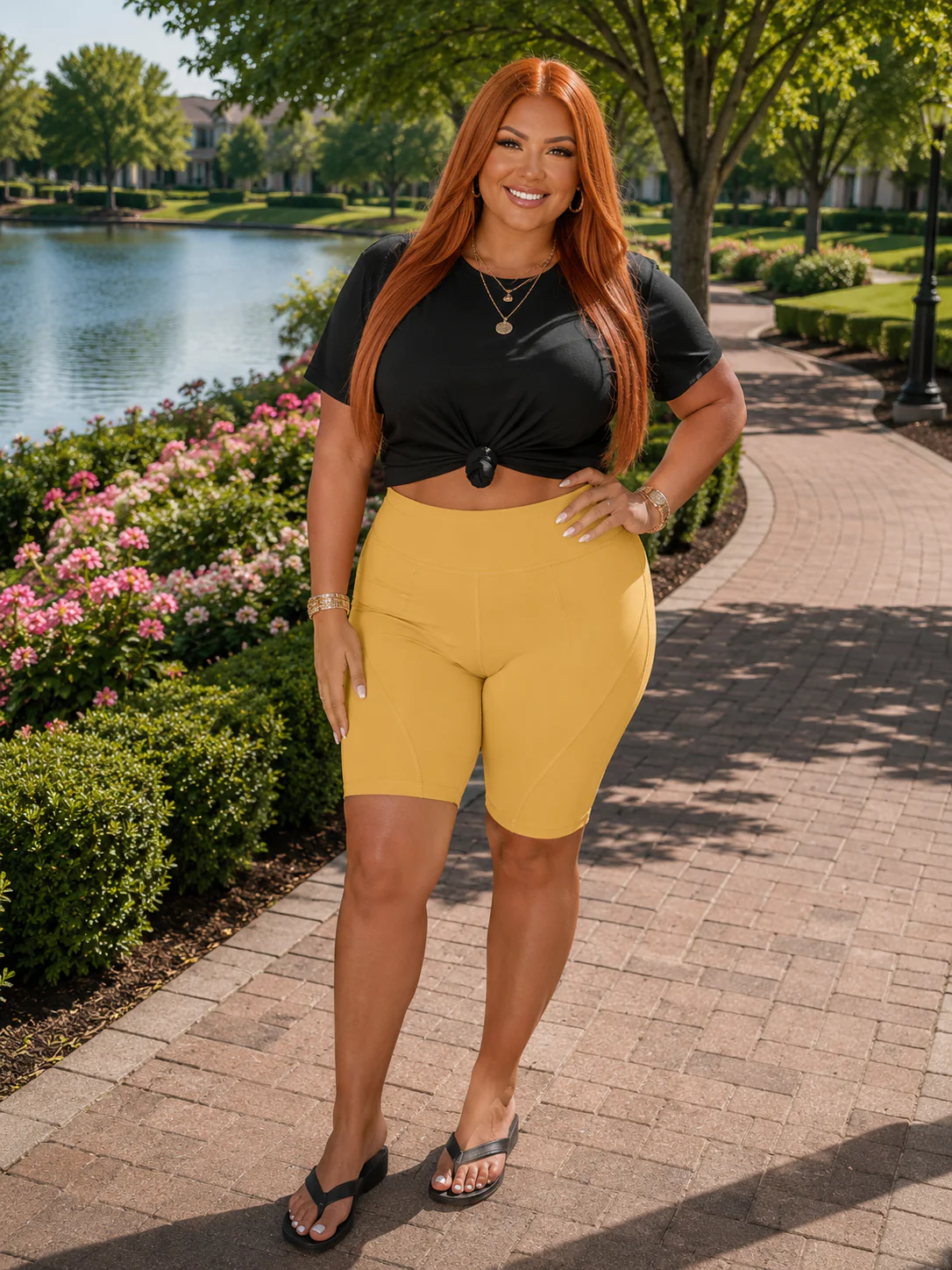 LEG-74 {Must Ride} Mustard Bike Shorts  W/ Back Key Pocket PLUS SIZE 1X 2X 3X