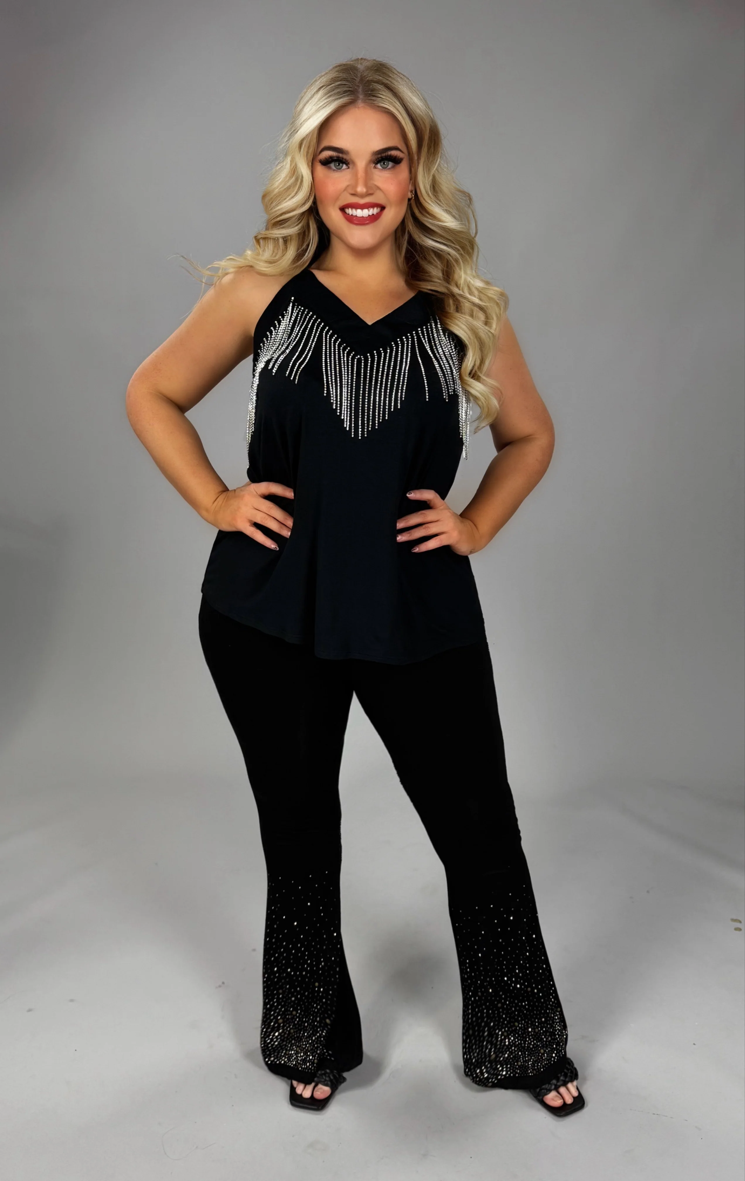 BT-I {It's All True} VOCAL Black Flared Pants w/Studs  PLUS SIZE XL 2X 3X - Image 2